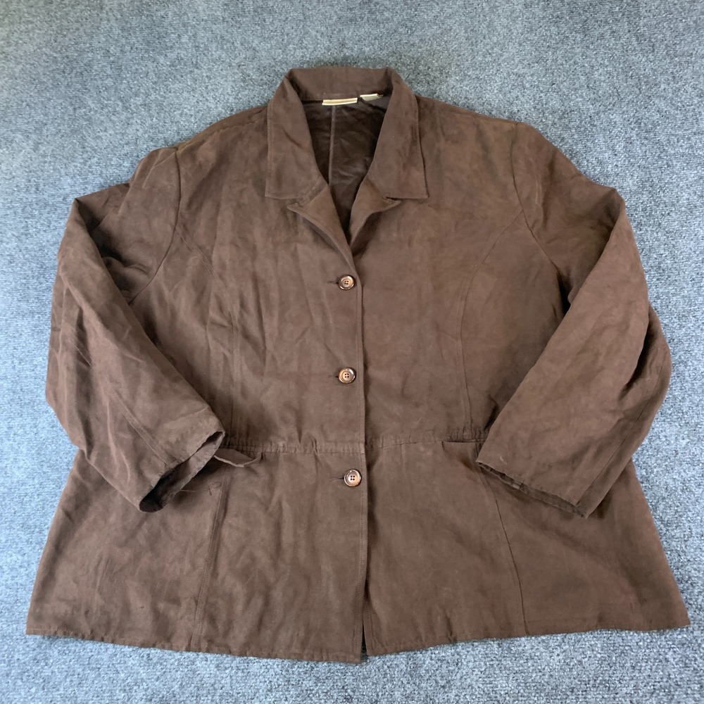 Draper's & Damon's Faux Suede Jacket Women 3X Brown Button Front Collared Winter